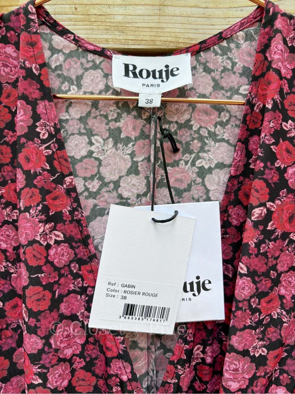 Rouje Gabin Dress Rosier Rouge Midi Wrap Green Size FR 38 US 6 Small Pink Floral - Picture 4 of 17